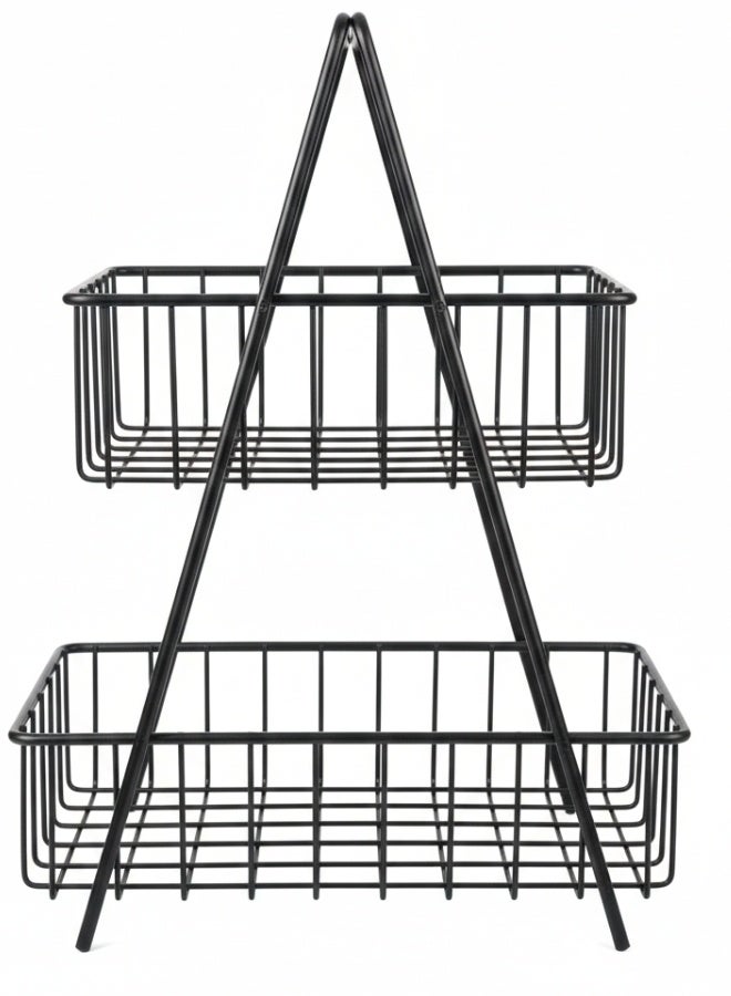 Happy Home 2-Tier Fruit Basket with Sturdy Metal Handle – Modern Multi-Layer Storage Basket for Fruits, Vegetables, and Desserts, Large Capacity Organizer for Kitchen Counter and Dining Table, Easy to Clean, Ideal for Parties and Daily Use, Height 37cm, Basket Diameters 24cm & 29cm - Image 2